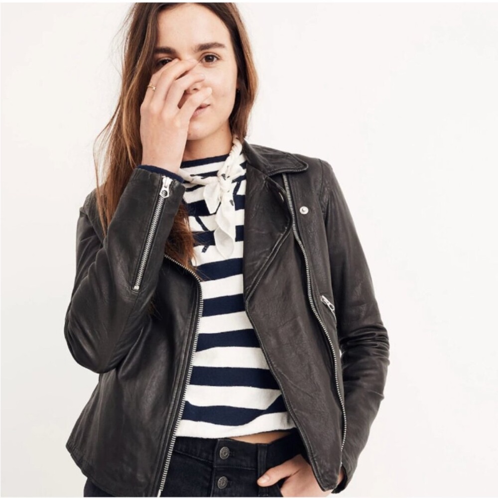 Madewell Washed Leather Motorcycle Jacket - XS - BLACK
